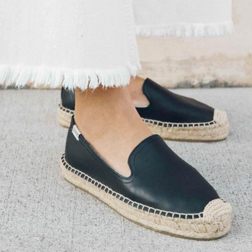 Soludos 11 Black leather smoking slipper slip on